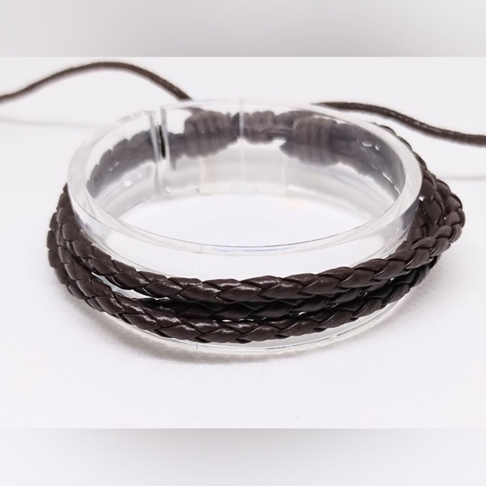 Men's bracelet leather braided brown new e33‎